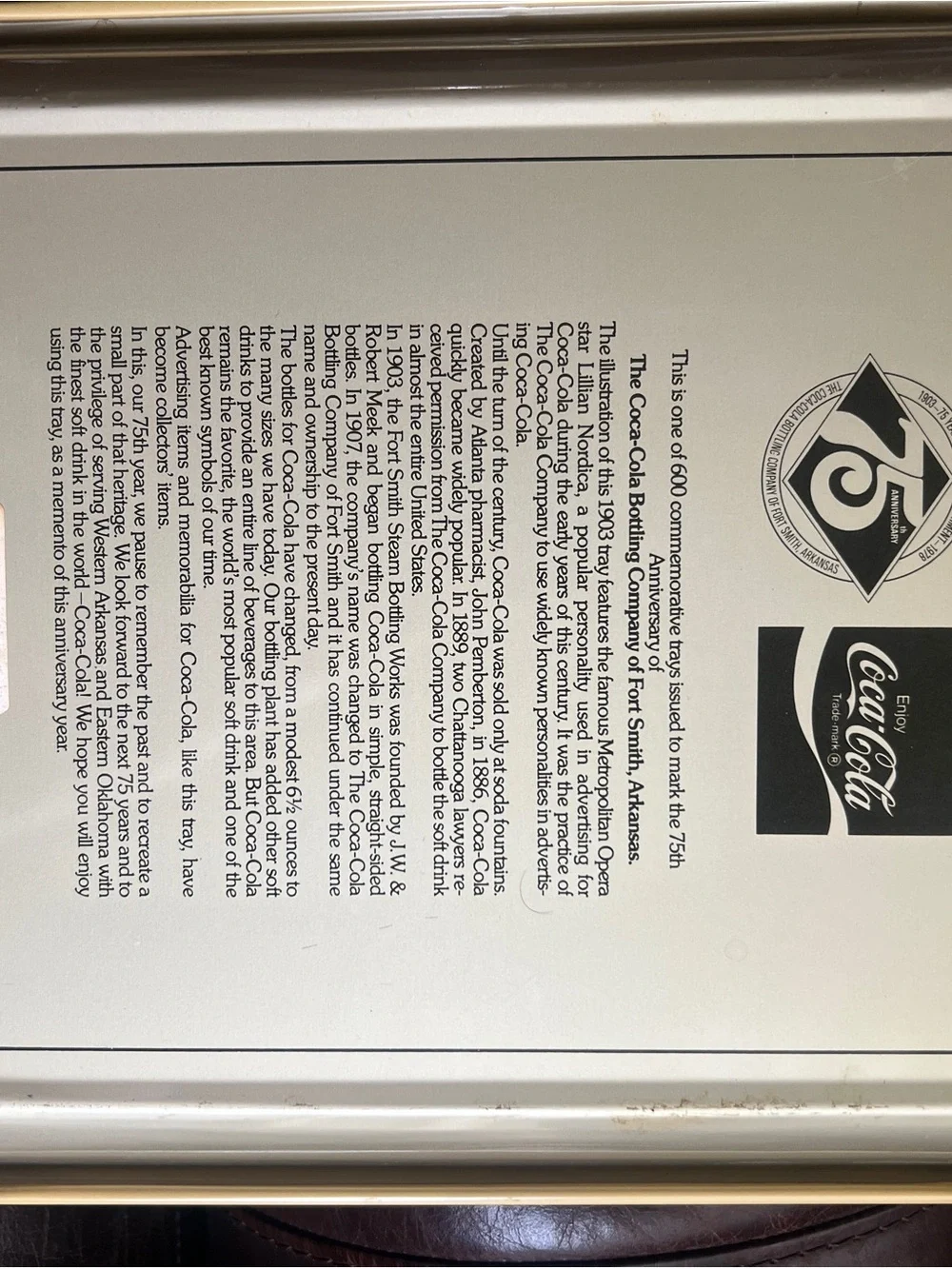 Coca Cola commemorative coca